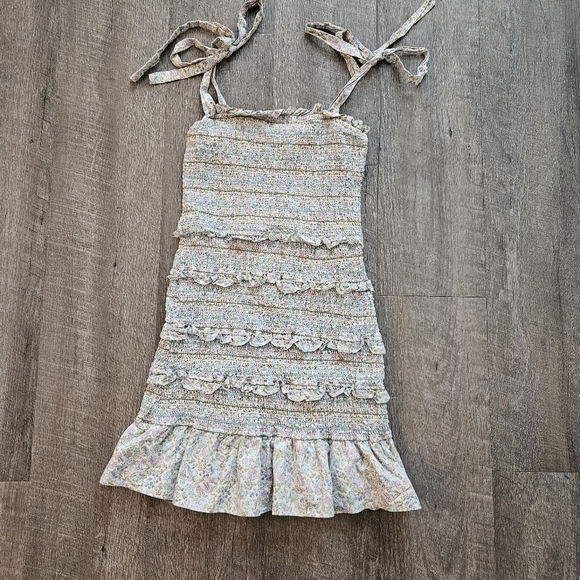 STORIA Floral Multicolor Smocked Bodycon Tie Strap Dress Size MEDIUM Ruffle Hem - Picture 6 of 13